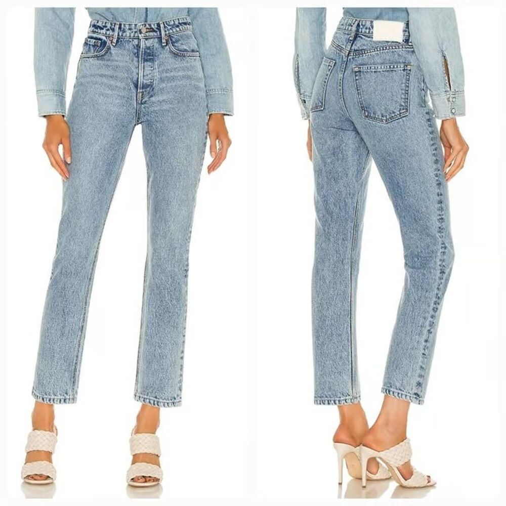 27 GRLFRND The Karolina High Rise Button Fly Straight Crop Acid Wash